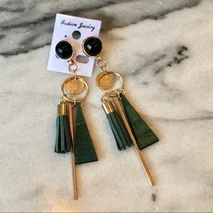 Leather Tassel Wood Boho Earrings